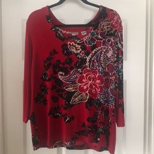 Chico's Women's Top - Size 3 (XL) Red w/Flowers